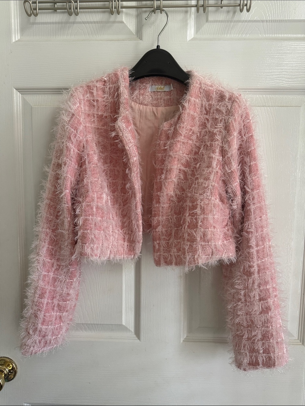 NEW Pink Textured Cropped Open Jacket
